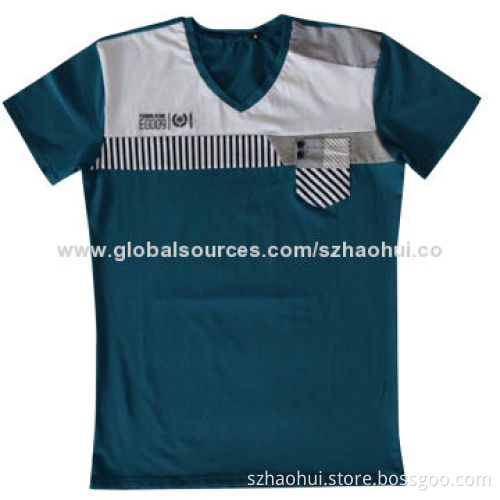 Men's Fashion Cloth Patch Combination T-shirt with Pocket Design on Left Chest, OEM Orders Welcomed